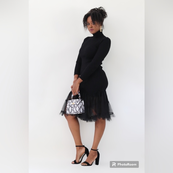 NWT Turtleneck Tulle Long Sleeve Midi Dress - Picture 1 of 2